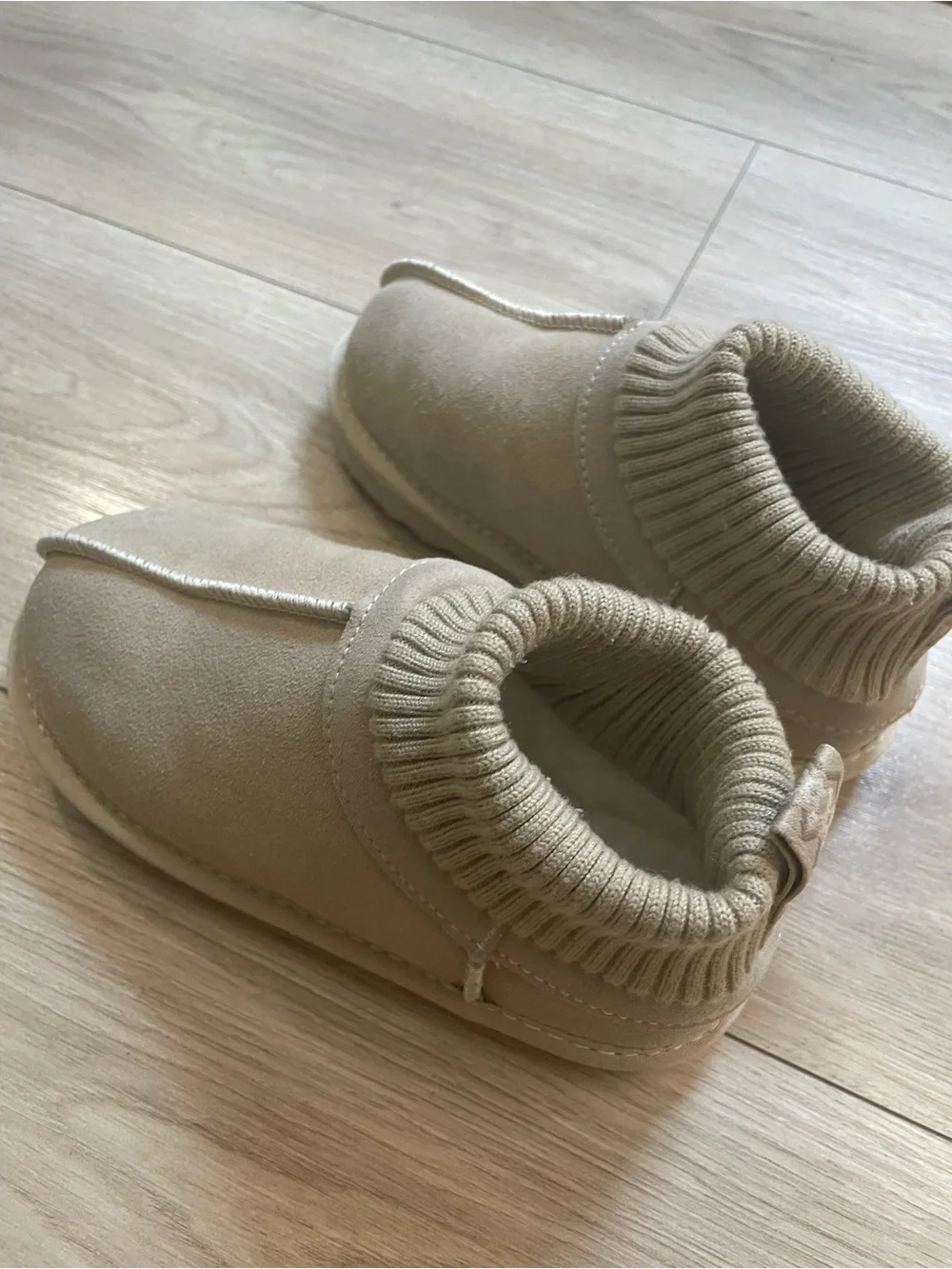 Kids Tan Slip-On Knit Cuff Boots